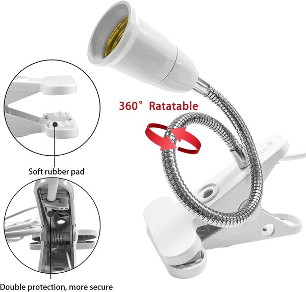 Bahong Clip Desk Lamp Socketdesk Light Adapterclip Bulb Holdere26/E27 Flexible Socket86.6In Table Reading Lightnight With Cordclamp Stand On/Off Switc