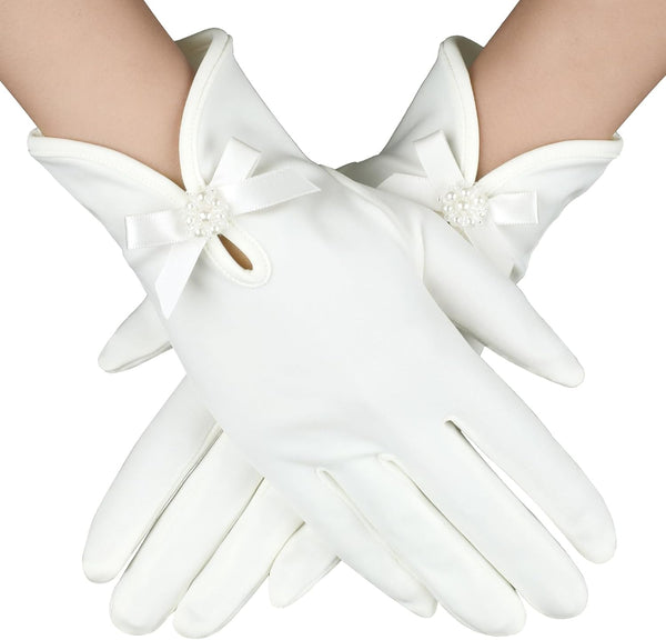 White Gloves Bow Short Satin Uniform Tuxedo Dress Wedding Bridal 1920S Opera Special Occasion Fashion Accessories Wedding Dresses