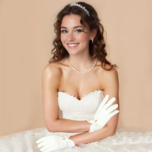 White Gloves Bow Short Satin Uniform Tuxedo Dress Wedding Bridal 1920S Opera Special Occasion Fashion Accessories Wedding Dresses