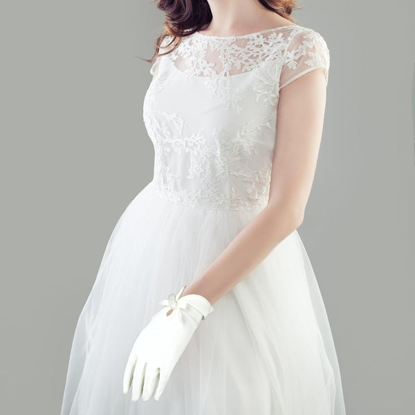 White Gloves Bow Short Satin Uniform Tuxedo Dress Wedding Bridal 1920S Opera Special Occasion Fashion Accessories Wedding Dresses