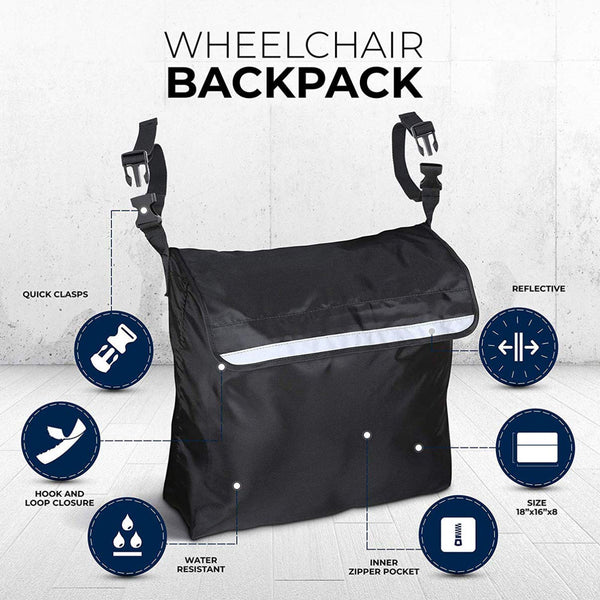Wheelchair Pouch Bag Waterproof Large Accessories Bags To Hang On Back And Backpack Storage Black Wheelchairs
