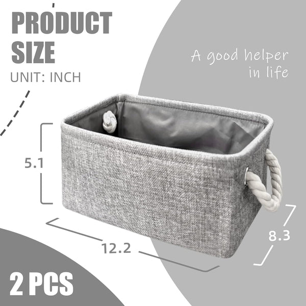 Organizing Fabric Storage Basket Box For Shelves Nursery Decorative Baskets(Solid Grey 2 Pack Small 12.2 * 8.3 5.1Inches) Other Kitchen Storage