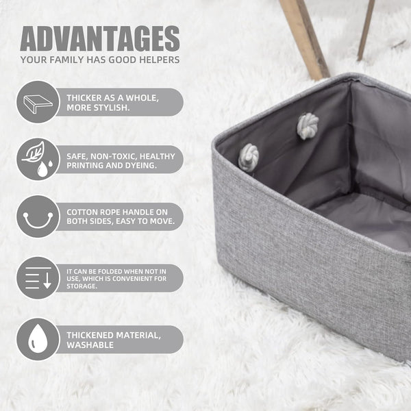 Organizing Fabric Storage Basket Box For Shelves Nursery Decorative Baskets(Solid Grey 2 Pack Small 12.2 * 8.3 5.1Inches) Other Kitchen Storage