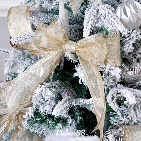 Champagne Christmas Ribbon Wired 2.5 Inch Gold Metallic With Glitter Stripe For Tree Wreaths Supplies Swag Garland Holiday Decor 10 Yards Seasonal Dec