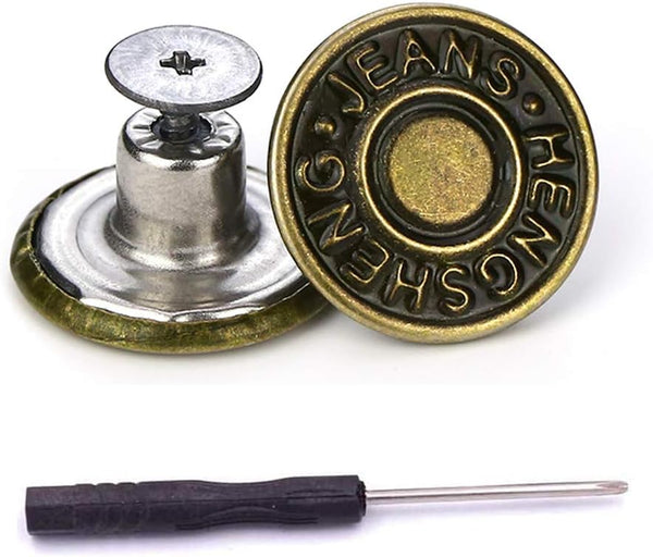 15 Sets Replacement Jeans Buttons 17Mm No Sew Nailess Removable Metal Repair Combo Thread Rivets And Screwdrivers Badge & Button Makers