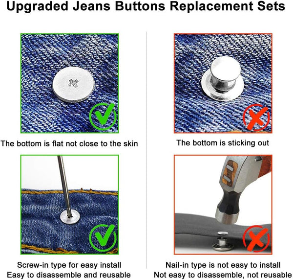 15 Sets Replacement Jeans Buttons 17Mm No Sew Nailess Removable Metal Repair Combo Thread Rivets And Screwdrivers Badge & Button Makers