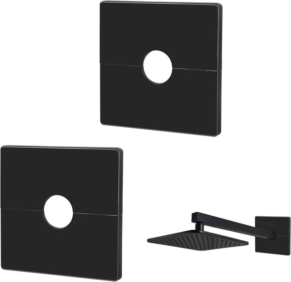 2 Pcs Plumbing Cover Plates Square Shower Arm Flange Escutcheon Wall Split Pipe For Fixed Head Faucet 1/2 Inch Pipes Black Shower Head Holders