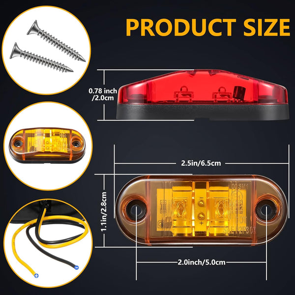 10Pcs 2.5 Inch Led Trailer Lights Diode Waterproof Side Marker Oval Signal Running For Truck Boat Rv Amber Red Led Car Lights