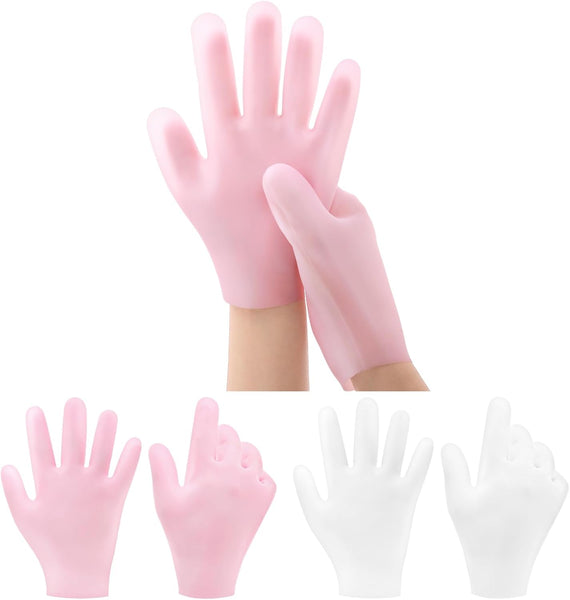 2 Pairs Silicone Gloves For Dry Cracked Moisturizing Women Hand Care Spa Gel After Pedicure Pink And White Gloves & Mittens