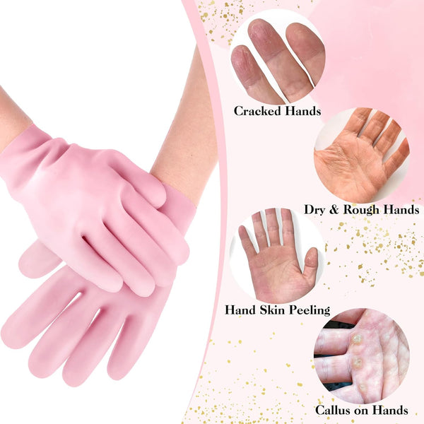 2 Pairs Silicone Gloves For Dry Cracked Moisturizing Women Hand Care Spa Gel After Pedicure Pink And White Gloves & Mittens