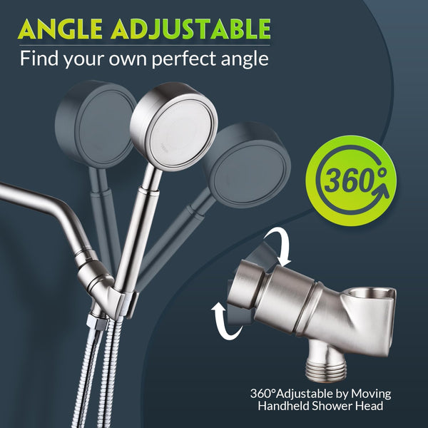 All Metal Handheld Shower Head Holder Adjustable Brass Mount With 360 Degree Swivel Pivot Ball For Universal Arm And Hose Chrome Plated (Nickel) Showe
