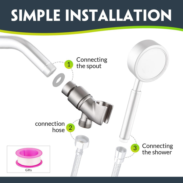 All Metal Handheld Shower Head Holder Adjustable Brass Mount With 360 Degree Swivel Pivot Ball For Universal Arm And Hose Chrome Plated (Nickel) Showe
