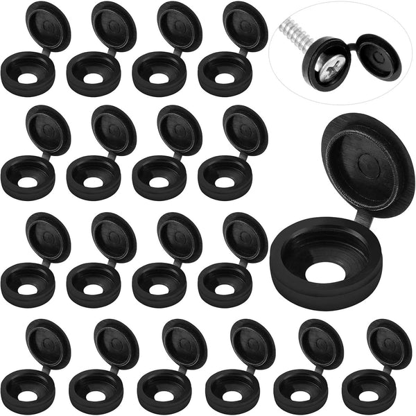 100 Pieces Hinged Screw Cover Caps Plastic Shutter Fold Snap Covers Washer Flip Tops Black Large Screws & Bolts