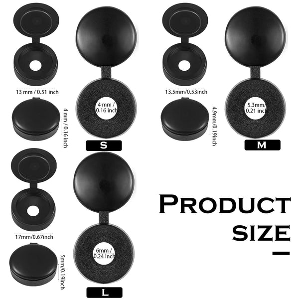 100 Pieces Hinged Screw Cover Caps Plastic Shutter Fold Snap Covers Washer Flip Tops Black Large Screws & Bolts