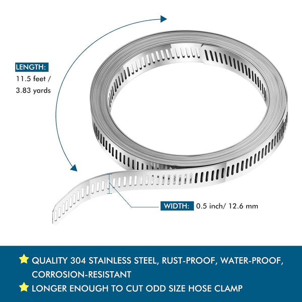 Hoses Clamps Worm Stainless Steel Large Drive Adjustable Pipe For Intercooler Plumbing Tube And Fuel Line (9 Pieces11.5 Feet) Clamps & Vices