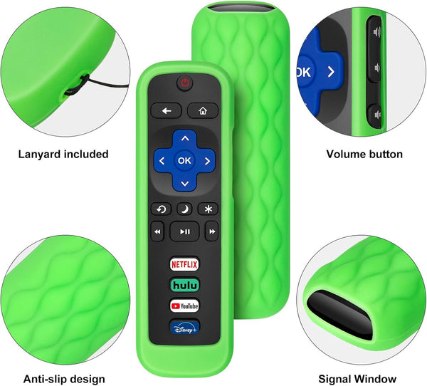 (Pack Of 2) Remote Cover Case For Roku Tv Control/Silicone Protective Sleeve Skin Glow In The Dark (Green/Blue) Remote Controls
