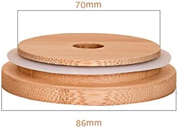 4 Pack 86Mm Wide Mouth Bamboo Mason Jar Lids With Straw Hole Reusable Caps Leak Proof Glass Canning Drinking Storage Jars Canisters & Jars