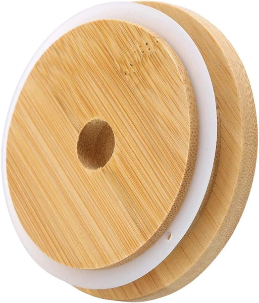 4 Pack 86Mm Wide Mouth Bamboo Mason Jar Lids With Straw Hole Reusable Caps Leak Proof Glass Canning Drinking Storage Jars Canisters & Jars