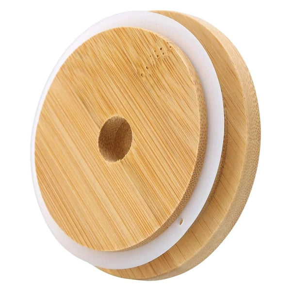 4 Pack 86Mm Wide Mouth Bamboo Mason Jar Lids With Straw Hole Reusable Caps Leak Proof Glass Canning Drinking Storage Jars Other Kitchen Gadgets