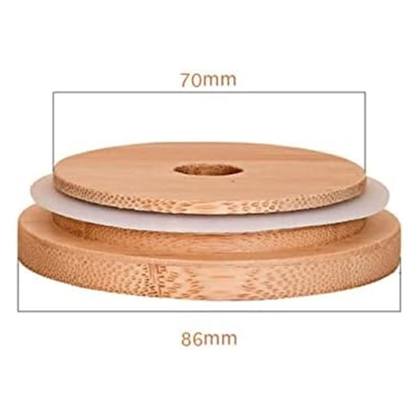 4 Pack 86Mm Wide Mouth Bamboo Mason Jar Lids With Straw Hole Reusable Caps Leak Proof Glass Canning Drinking Storage Jars Other Kitchen Gadgets