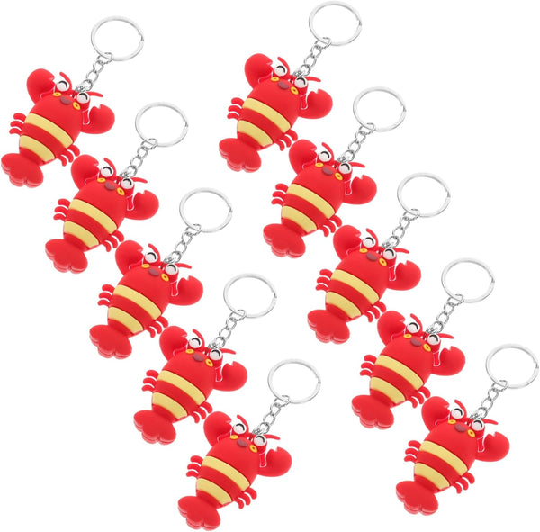 10Pcs Simulation Sea Animals Keychains Cute Cartoon Lobster Pendant Decor For Bags Backpacks And Phones Fun Party Favors Boys Handbag Accessories