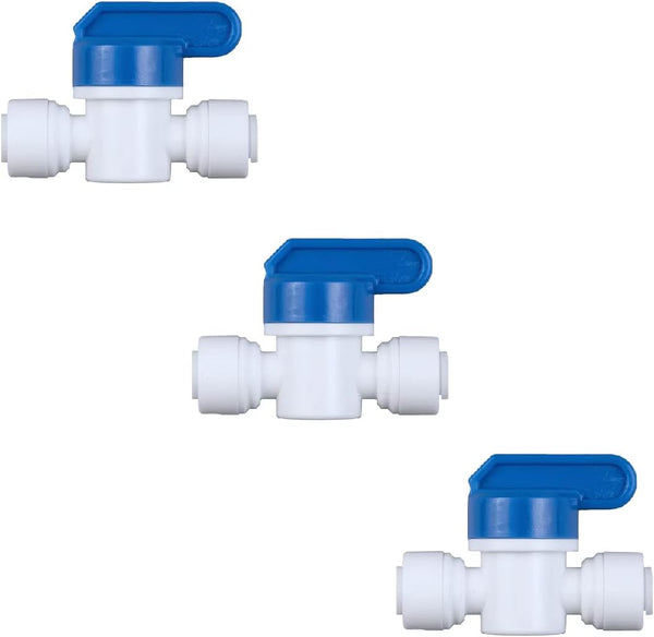 3 Pack Push To Connect Plastic Shut Off Valve Fitting (1/4 In Od X Inline Straight Ball Valve) White+Blue Other Pump Parts & Accessories