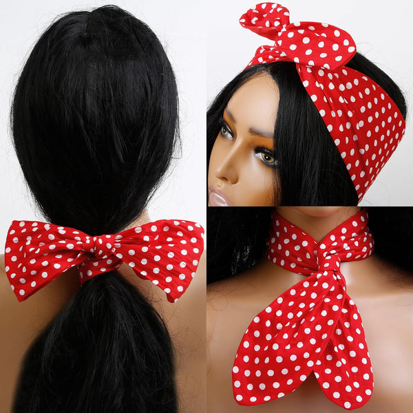 Red And White Polka Dot Bandana Headband Vintage Wire Hairband With Bow Wide Headbands Retro 50S Accessories For Women Girls Scarves & Wraps