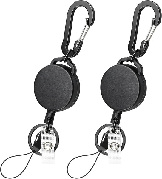 2 Pack Retractable Keychain Heavy Duty Badge Reel Carabiner With 30A Cord Black Keyrings