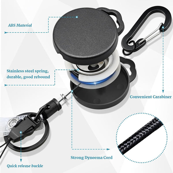 2 Pack Retractable Keychain Heavy Duty Badge Reel Carabiner With 30A Cord Black Keyrings