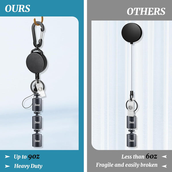 2 Pack Retractable Keychain Heavy Duty Badge Reel Carabiner With 30A Cord Black Keyrings