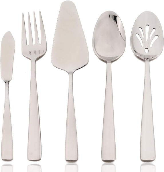 5 Piece Stainless Steel Hostess Serving Set Mirror Polished Dishwasher Safe Dinner Sets