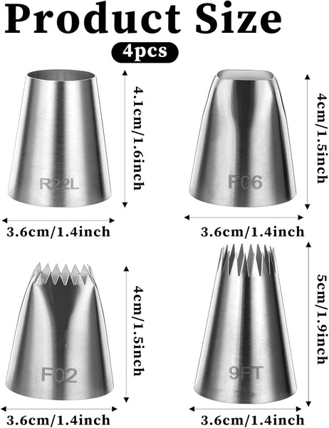 4 Extra Large Stainless Steel Piping Tips For Cake Decorating Other Decorating Tools