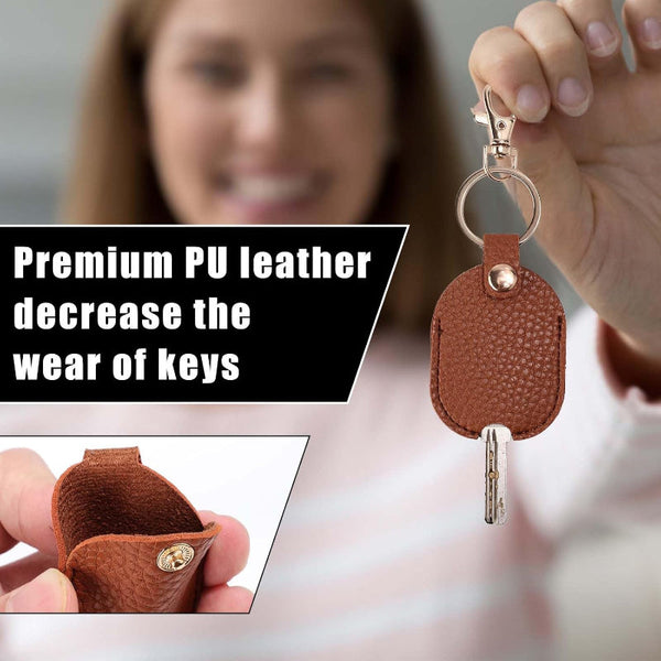 2X Pu Leather Car Key Sleeve With Iron Ring Key Holders