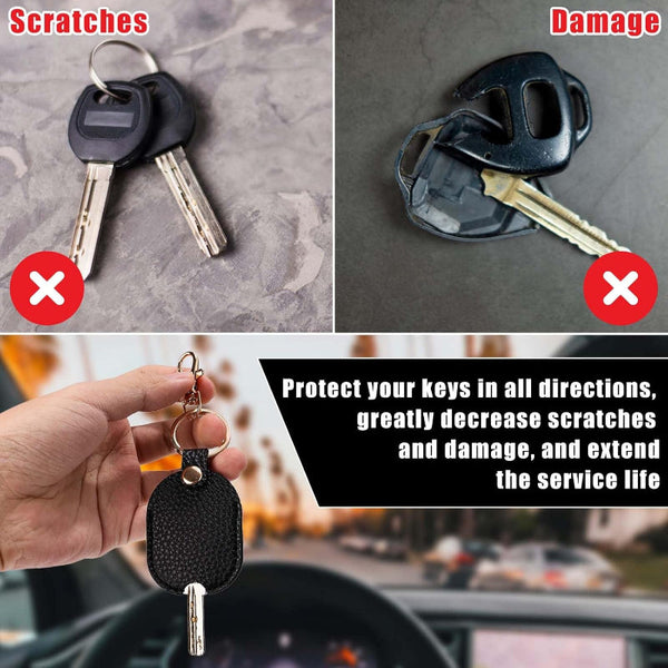 2X Pu Leather Car Key Sleeve With Iron Ring Key Holders