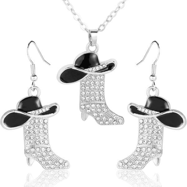 Cowgirl Hat & Boot Dangle Earrings And Necklace Set Jewellery Sets