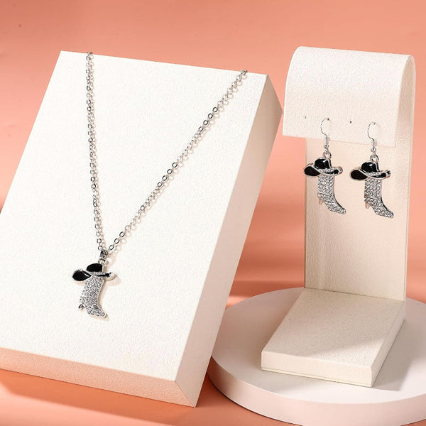 Cowgirl Hat & Boot Dangle Earrings And Necklace Set Jewellery Sets