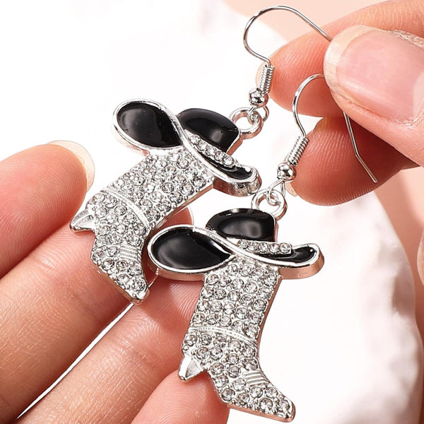 Cowgirl Hat & Boot Dangle Earrings And Necklace Set Jewellery Sets