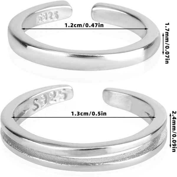Sterling Silver Adjustable Toe Set Of 2 Rings