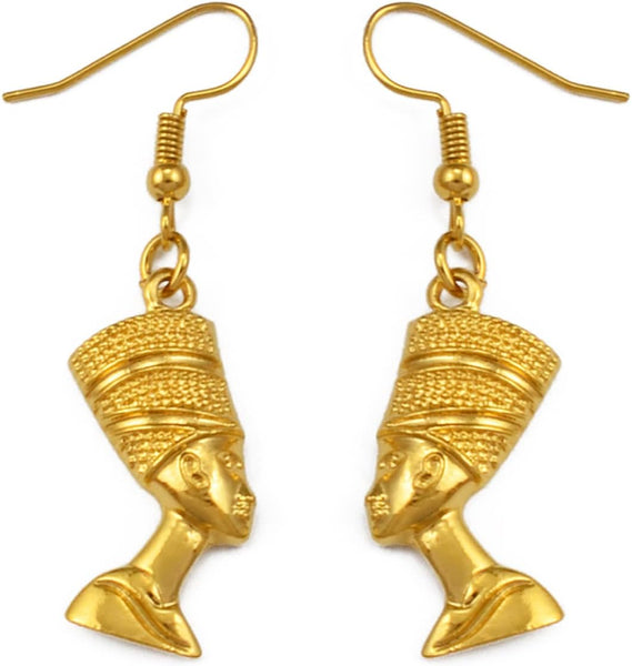 Egyptian Queen Ear Hoop Ethnic Women Nefertiti Larger Vintage Pattern Unique Country Flag Hip Hop Piercing Drop For Ladies Gold Earrings