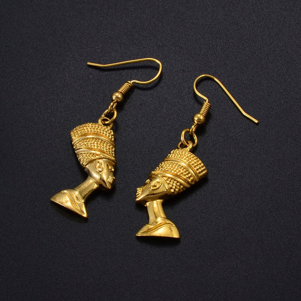 Egyptian Queen Ear Hoop Ethnic Women Nefertiti Larger Vintage Pattern Unique Country Flag Hip Hop Piercing Drop For Ladies Gold Earrings