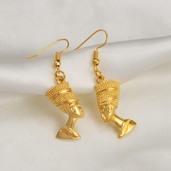Egyptian Queen Ear Hoop Ethnic Women Nefertiti Larger Vintage Pattern Unique Country Flag Hip Hop Piercing Drop For Ladies Gold Earrings