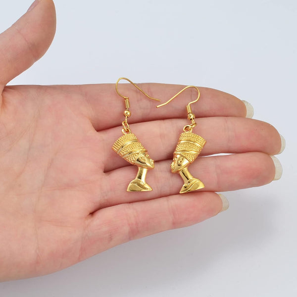 Egyptian Queen Ear Hoop Ethnic Women Nefertiti Larger Vintage Pattern Unique Country Flag Hip Hop Piercing Drop For Ladies Gold Earrings