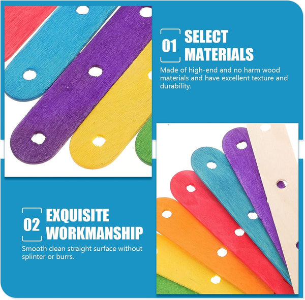 Lolly Sticks Craft Popsicle Ice Cream With Holes Diy Crafts 50Pcs (Colorful) Wooden Pieces & Craft Sticks