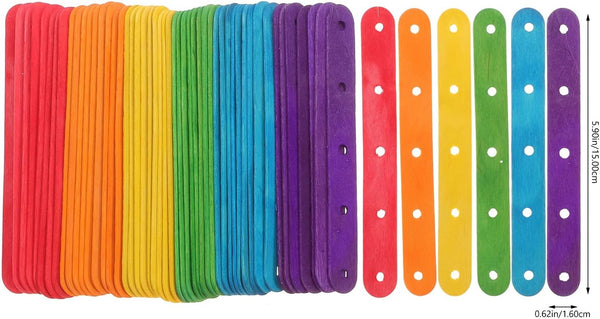 Lolly Sticks Craft Popsicle Ice Cream With Holes Diy Crafts 50Pcs (Colorful) Wooden Pieces & Craft Sticks