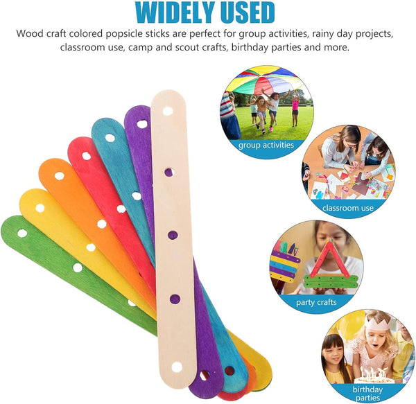 Lolly Sticks Craft Popsicle Ice Cream With Holes Diy Crafts 50Pcs (Colorful) Wooden Pieces & Craft Sticks