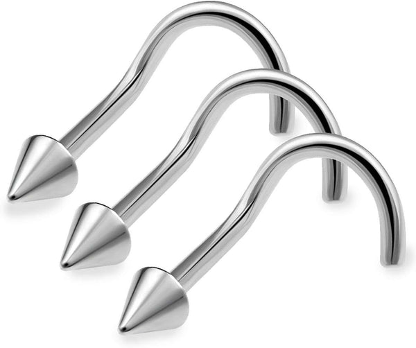 3Pcs 20G 0.8Mm Nose Screw Rings Nostril Stud Surgical Stainless Steel 2Mm Cone Spike Body Piercing Jewellery