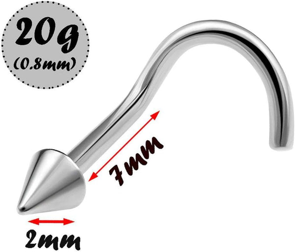 3Pcs 20G 0.8Mm Nose Screw Rings Nostril Stud Surgical Stainless Steel 2Mm Cone Spike Body Piercing Jewellery