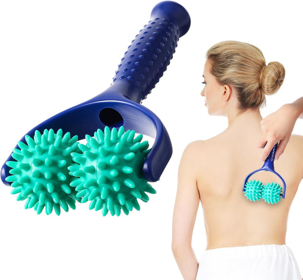 Handheld Spiky Massage Balls Rollers 2 Wheel Silicone Manual With Handle Pressure Point Muscle Tool For Foot Arm Body Neck Leg Pain Relief Massagers