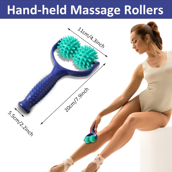 Handheld Spiky Massage Balls Rollers 2 Wheel Silicone Manual With Handle Pressure Point Muscle Tool For Foot Arm Body Neck Leg Pain Relief Massagers