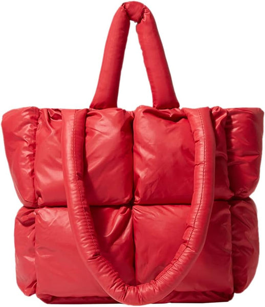 Large Quilted Tote Bag Lightweight Checkered Shoulder Casual Solid Color Underarm Bags Red Knitting Totes & Cases